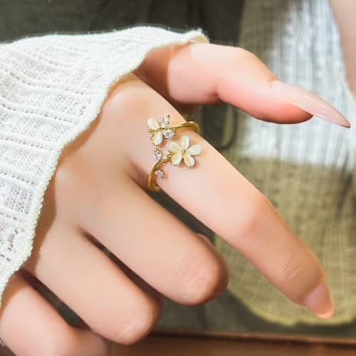 金色花朵開口戒指女小衆設計巨好看的食指戒輕奢高級感2026新爆款