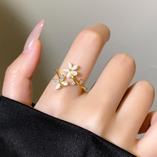金色花朵開口戒指女小衆設計巨好看的食指戒輕奢高級感2026新爆款