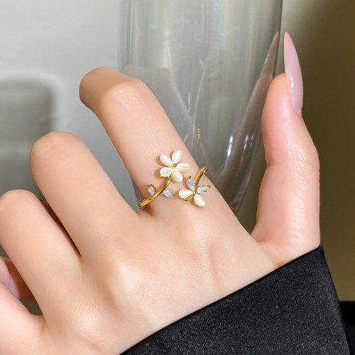 金色花朵開口戒指女小衆設計巨好看的食指戒輕奢高級感2026新爆款