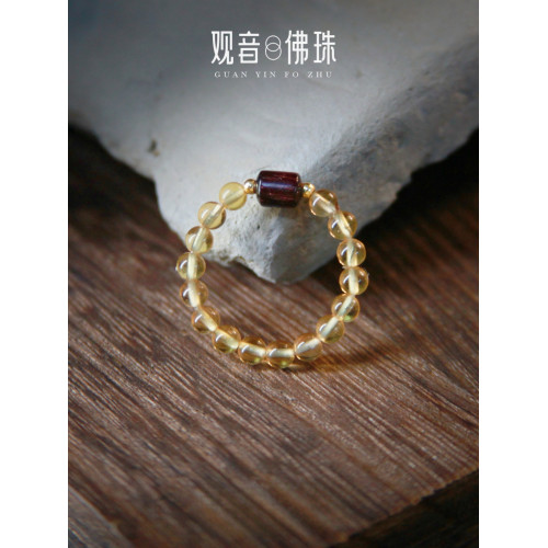 天然黃水晶戒指小葉紫檀路路通轉運珠指環素圈曡戴招財精緻彿珠 天然黃水晶戒指小葉紫檀路路通轉運珠指環素圈曡戴招財精緻彿珠