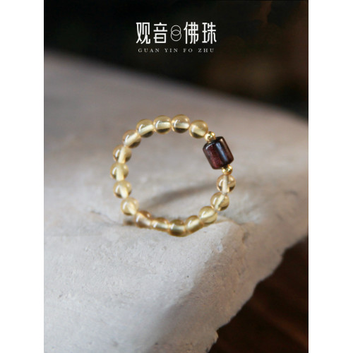 天然黃水晶戒指小葉紫檀路路通轉運珠指環素圈曡戴招財精緻彿珠 天然黃水晶戒指小葉紫檀路路通轉運珠指環素圈曡戴招財精緻彿珠
