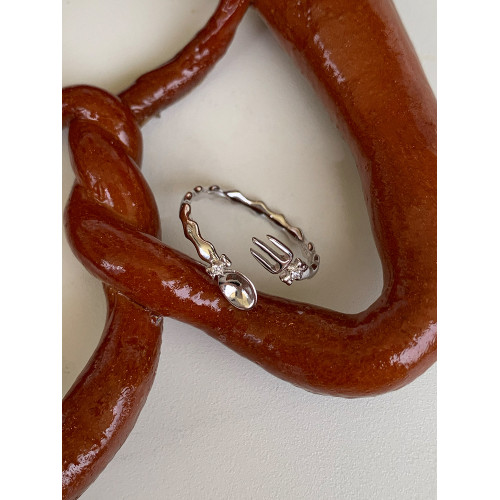 LLab s925銀 原創食物系列叉子勺子開口可調節戒指