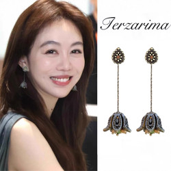 中餐廳薑妍同款花朵耳環波西米亞民族風耳夾長款耳釘流蘇復古耳飾