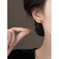 小衆彩虹花朵耳釘女彩色小雛菊設計時尚氣質高級感多巴胺耳墜耳飾