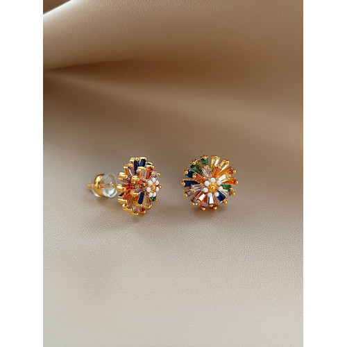 小衆彩虹花朵耳釘女彩色小雛菊設計時尚氣質高級感多巴胺耳墜耳飾
