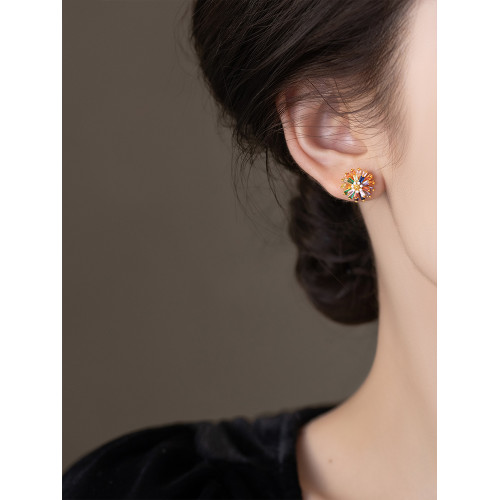 小衆彩虹花朵耳釘女彩色小雛菊設計時尚氣質高級感多巴胺耳墜耳飾