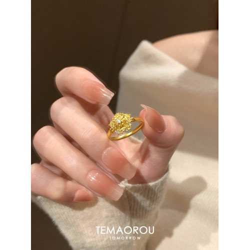 爆閃！小碎鑽雪花金開口戒指女沙金不掉色食指戒開口指環小衆設計