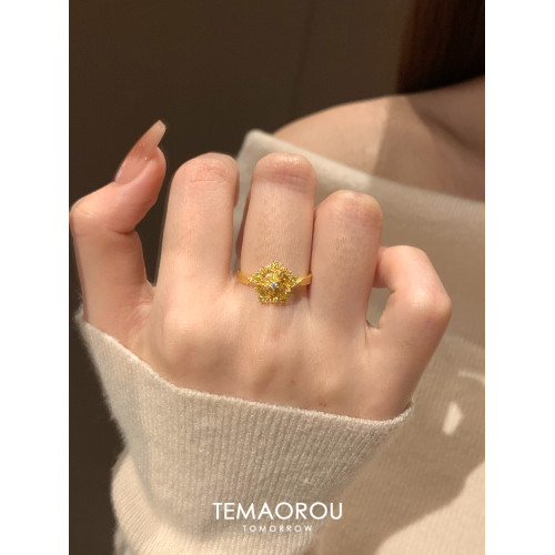 爆閃！小碎鑽雪花金開口戒指女沙金不掉色食指戒開口指環小衆設計