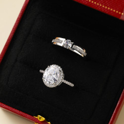 奢華款結婚仿真活口對戒橢圓形鴿子蛋克拉假鑽戒婚禮儀式道具