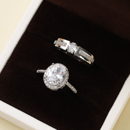 奢華款結婚仿真活口對戒橢圓形鴿子蛋克拉假鑽戒婚禮儀式道具