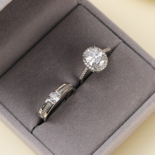 奢華款結婚仿真活口對戒橢圓形鴿子蛋克拉假鑽戒婚禮儀式道具