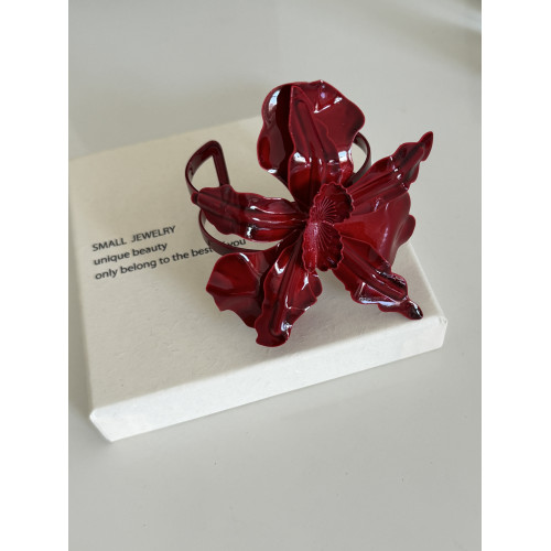 歐美風誇張復古酒紅色金屬立體花朵手鐲個性設計高級感戒指首飾