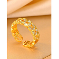 新中式滿鑽錢多多戒指女輕奢高級感24k金電鍍銅錢招財指環不掉色