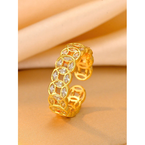 新中式滿鑽錢多多戒指女輕奢高級感24k金電鍍銅錢招財指環不掉色