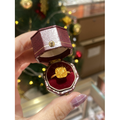 高級感18k金色亮晶晶爆閃小方糖戒指女輕奢高顔值指環開口可調節 高級感18k金色亮晶晶爆閃小方糖戒指女輕奢高顔值指環開口可調節