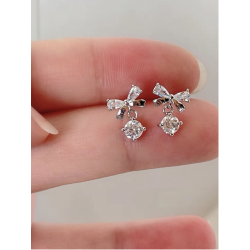 絕美蝴蝶結流蘇鋯石耳釘養耳洞醫用鈦鋼合金耳骨釘獨特漂亮女耳環