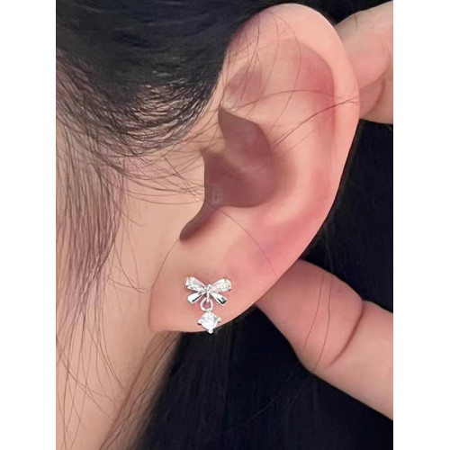 絕美蝴蝶結流蘇鋯石耳釘養耳洞醫用鈦鋼合金耳骨釘獨特漂亮女耳環