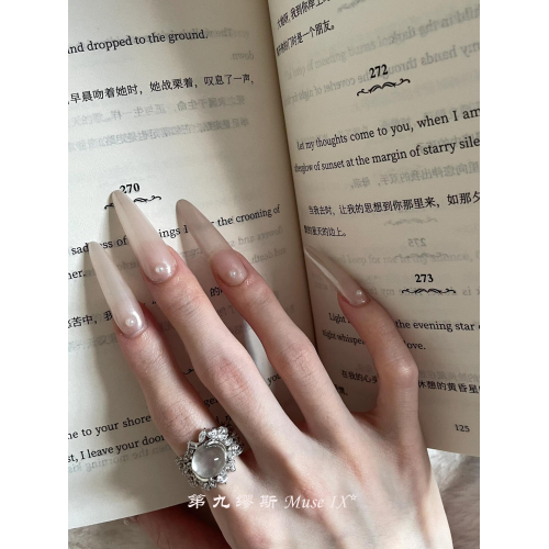 【第九繆斯】清冷感灰色蛋面滿鑽戒指女復古新中式氣質高級感指環