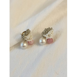 Vintage古著 Pink glutinous beads耳飾