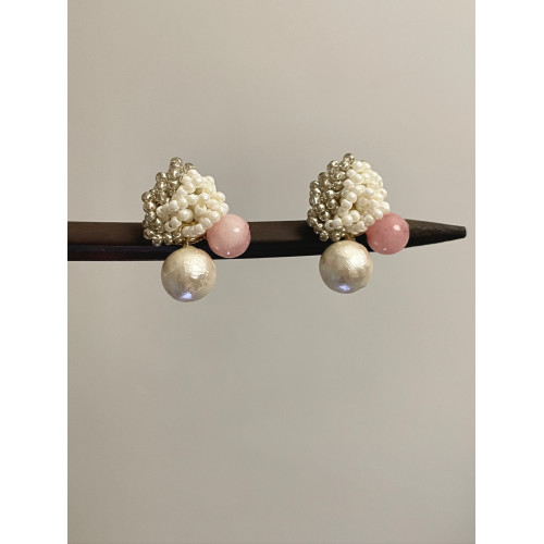 Vintage古著 Pink glutinous beads耳飾