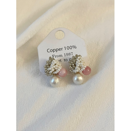 Vintage古著 Pink glutinous beads耳飾