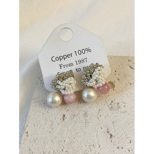 Vintage古著 Pink glutinous beads耳飾