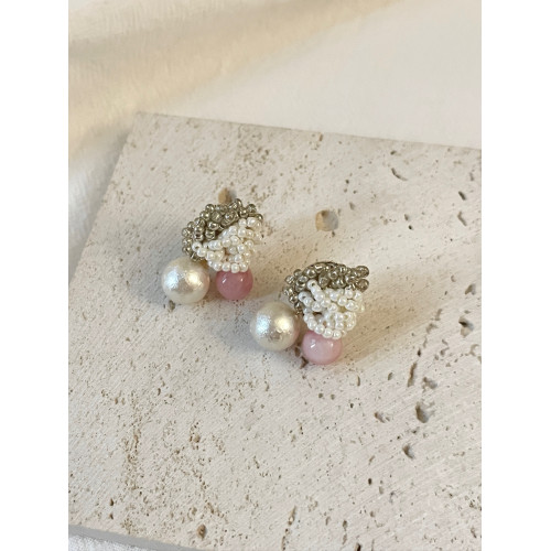 Vintage古著 Pink glutinous beads耳飾