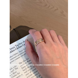 TITI 中古小香ins菱格紋素圈玫瑰金色戒指女曡戴輕奢高級感食指戒