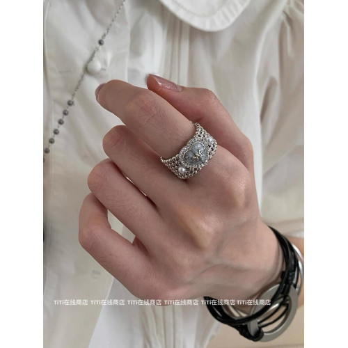 周也黃霄雲同款蝴蝶星芒愛心珍珠滴油寬版戒指開口食指戒配飾禮物