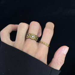 新款古銅復古做舊金色開口女戒指小衆設計感高級食指戒百搭指環男