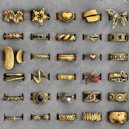 新款古銅復古做舊金色開口女戒指小衆設計感高級食指戒百搭指環男 新款古銅復古做舊金色開口女戒指小衆設計感高級食指戒百搭指環男