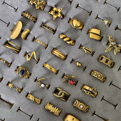 新款古銅復古做舊金色開口女戒指小衆設計感高級食指戒百搭指環男 新款古銅復古做舊金色開口女戒指小衆設計感高級食指戒百搭指環男