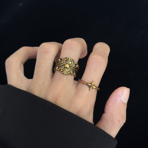 新款古金色十字戒指女生高級感小衆潮龐克戒指男生小圈口曡戴指環