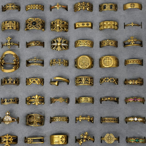 新款古金色十字戒指女生高級感小衆潮龐克戒指男生小圈口曡戴指環