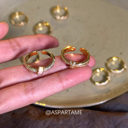 阿斯巴甜 法式溫柔白貝微鑲鋯石指環精緻設計感閃鑽高級感戒指