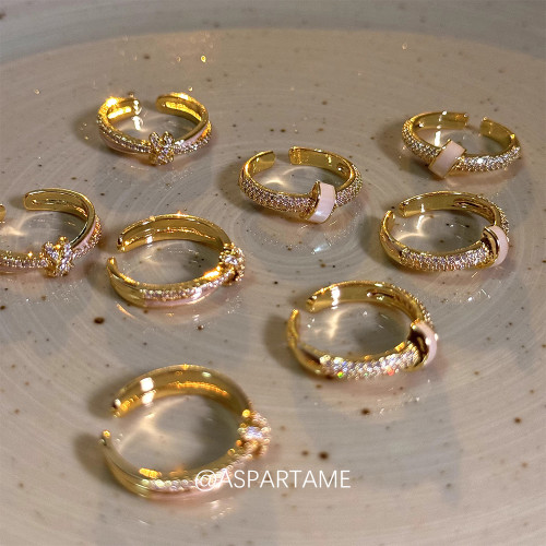 阿斯巴甜 法式溫柔白貝微鑲鋯石指環精緻設計感閃鑽高級感戒指