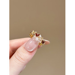 LYNNROMAN紅色滴釉蝴蝶戒指鏤空開口可調節食指戒女輕奢小衆指環