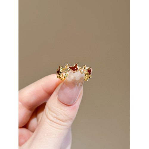 LYNNROMAN紅色滴釉蝴蝶戒指鏤空開口可調節食指戒女輕奢小衆指環 LYNNROMAN紅色滴釉蝴蝶戒指鏤空開口可調節食指戒女輕奢小衆指環