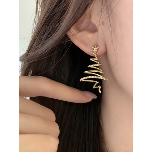 復古金色爆閃星星許願樹聖誕耳釘高級感輕奢小衆時尚聖誕節耳飾女 復古金色爆閃星星許願樹聖誕耳釘高級感輕奢小衆時尚聖誕節耳飾女