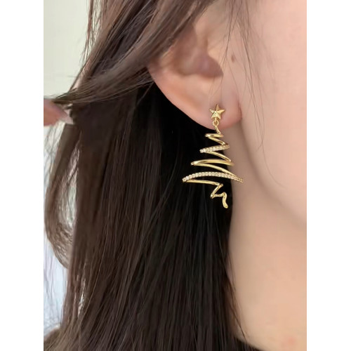 復古金色爆閃星星許願樹聖誕耳釘高級感輕奢小衆時尚聖誕節耳飾女 復古金色爆閃星星許願樹聖誕耳釘高級感輕奢小衆時尚聖誕節耳飾女