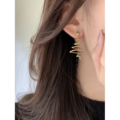 復古金色爆閃星星許願樹聖誕耳釘高級感輕奢小衆時尚聖誕節耳飾女 復古金色爆閃星星許願樹聖誕耳釘高級感輕奢小衆時尚聖誕節耳飾女