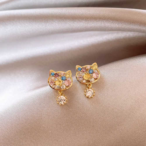 彩色鋯石貓咪耳環女稀奇古怪的耳釘2026新款爆款耳飾小衆獨特氣質