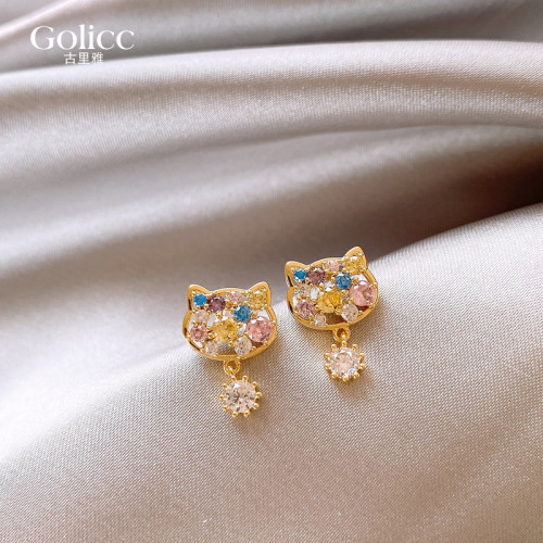 彩色鋯石貓咪耳環女稀奇古怪的耳釘2026新款爆款耳飾小衆獨特氣質