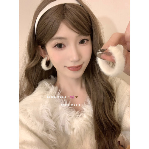 冬天白色毛毛甜美毛絨圓圈耳環顯臉小耳飾耳環無耳洞蚊香盤耳夾