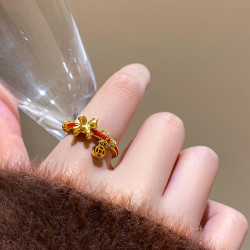 馬年沙金紅繩小馬開口食指戒指女士旺財運馬上有錢2026本命年指環