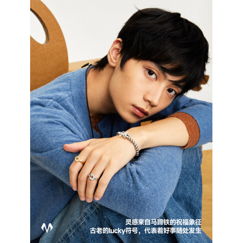 明星同款babama好事系列馬蹄戒指女小衆情侶對戒生肖情人節禮物男