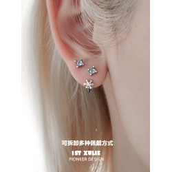 1STXULIE雪花水晶球耳釘銀針原創小衆設計耳環高級冷淡可拆卸耳飾
