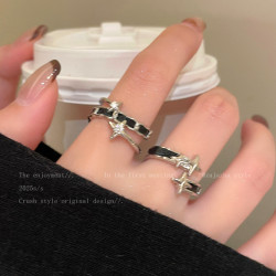 星辰碎片~銀色芒星開口戒指女復古個性曡戴指環高級感百搭食指戒