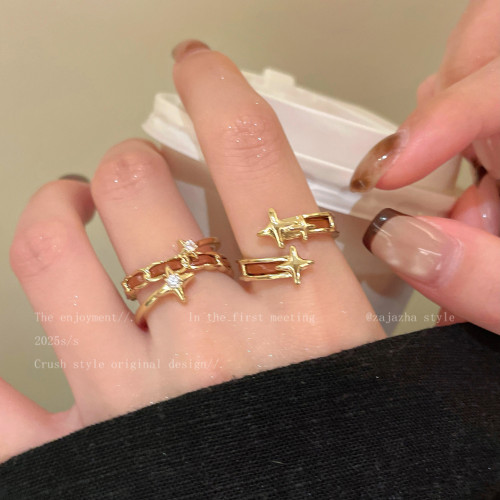 星辰碎片~銀色芒星開口戒指女復古個性曡戴指環高級感百搭食指戒 星辰碎片~銀色芒星開口戒指女復古個性曡戴指環高級感百搭食指戒