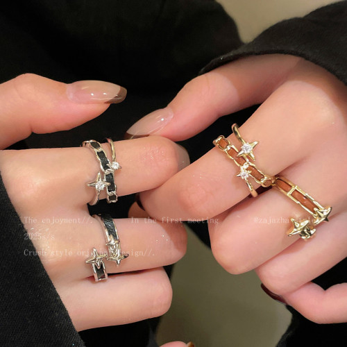 星辰碎片~銀色芒星開口戒指女復古個性曡戴指環高級感百搭食指戒 星辰碎片~銀色芒星開口戒指女復古個性曡戴指環高級感百搭食指戒